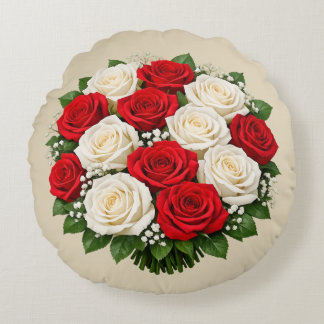 Red and white roses round pillow