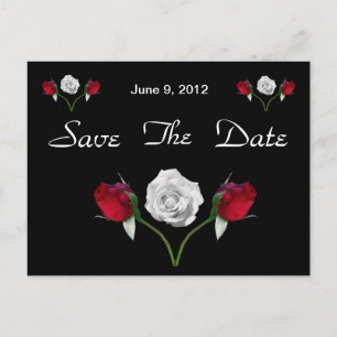 Red and White Roses save the date postcard