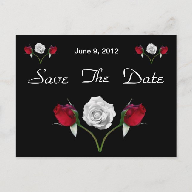 Red and White Roses save the date postcard (Front)