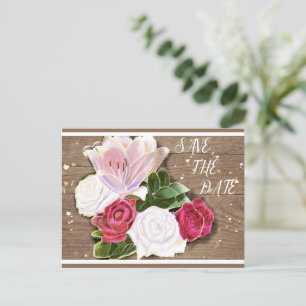 Red and White Roses Shabby-Chic Announcement Postcard