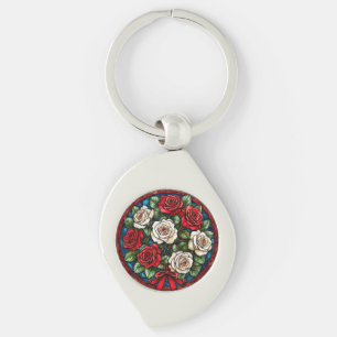 Red And White Roses With Intricate Details Keychain