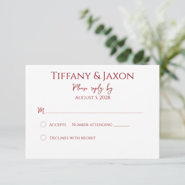 Red and White RSVP Card (Standing Front)
