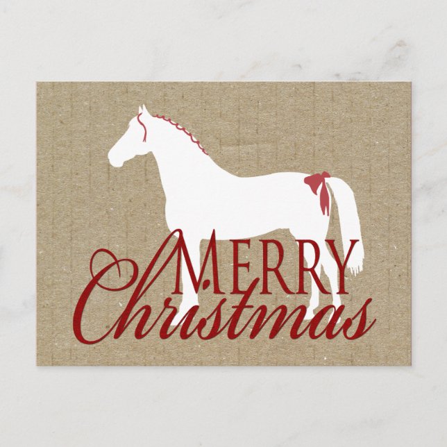Red and White Rustic Horse Christmas Holiday Postcard (Front)