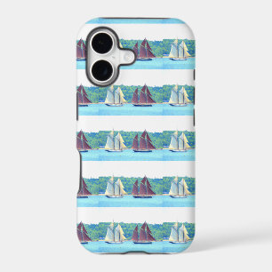 red and white sailed schooners