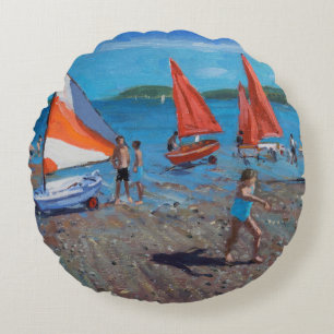 Red and White Sails Abersoch Round Pillow