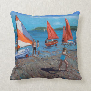 Red and White Sails Abersoch Throw Pillow