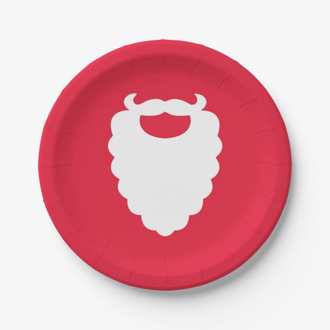 Red and White Santa Beard Modern Holiday Paper Plate (Front)