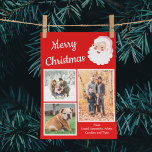 Red and White Santa Claus Photo Collage Christmas Holiday Card<br><div class="desc">This fun and festive photo holiday card is ready to be customized with three of your own photos and your own from message and features a red and white colours scheme with a retro style Santa Claus graphic alongside the message "Merry Christmas" in white script lettering.</div>