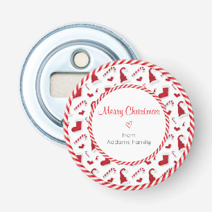 Red and White Santa Hats And Candy Canes Bottle Opener