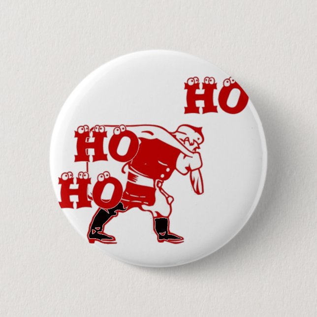 Red and White Santa Walking Ho Ho Ho Art Print 2 Inch Round Button (Front)
