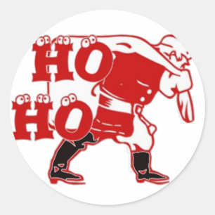 Red and White Santa Walking Ho Ho Ho Art Print Classic Round Sticker