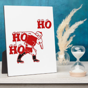 Red and White Santa Walking Ho Ho Ho Art Print Plaque