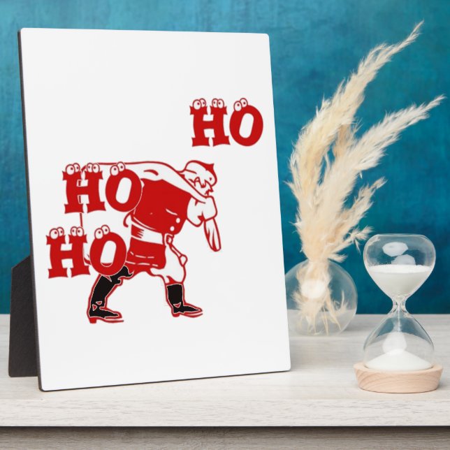Red and White Santa Walking Ho Ho Ho Art Print Plaque