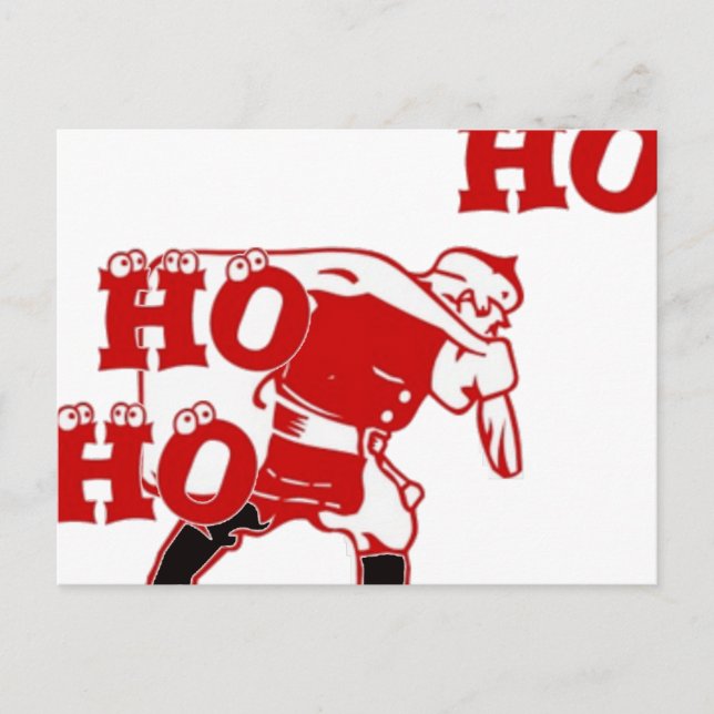 Red and White Santa Walking Ho Ho Ho Art Print Postcard (Front)