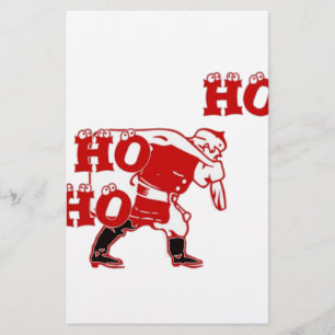 Red and White Santa Walking Ho Ho Ho Art Print Stationery