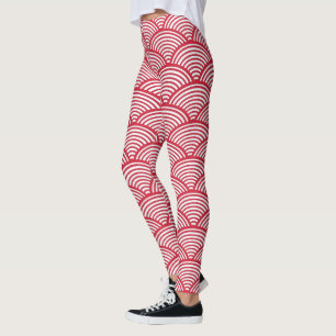 Red and White Scallop Pattern Leggings