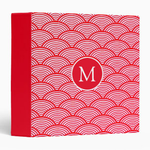 Red and White Scallop Pattern Monogram Binder