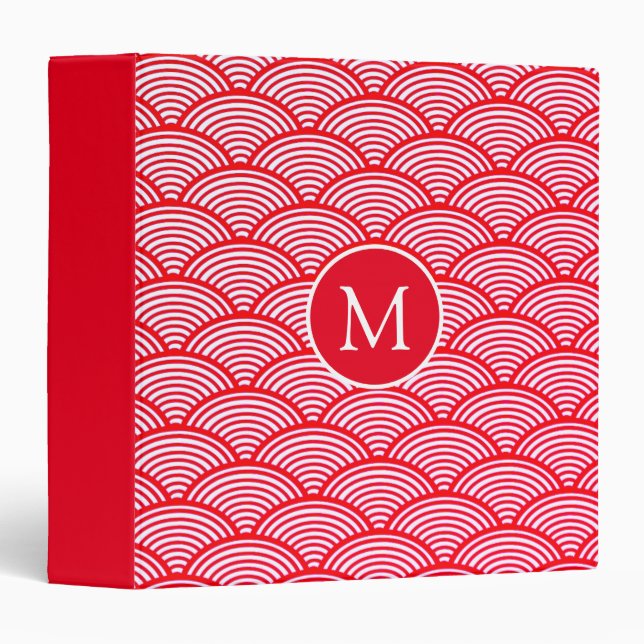 Red and White Scallop Pattern Monogram Binder (Front/Spine)
