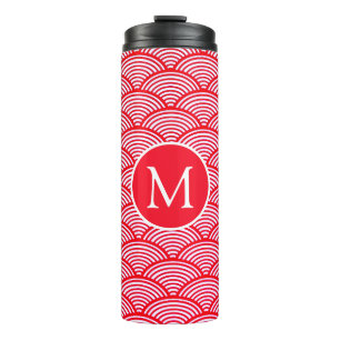 Red and White Scallop Pattern Monogram Thermal Tumbler