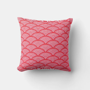 Red and White Scallop Pattern Throw Pillow