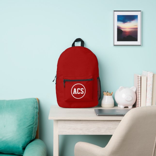 Red and White School Colours and Letters Printed Backpack (Insitu)