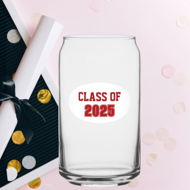 Red and White School Colours Class Year Can Glass (In Situ (Graduation))