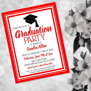 Red and White School Colours Grad Party Invitation Postcard
