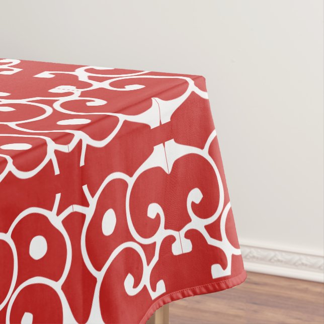 Red and White Schroll Design (Customize the Colour Tablecloth (In Situ)