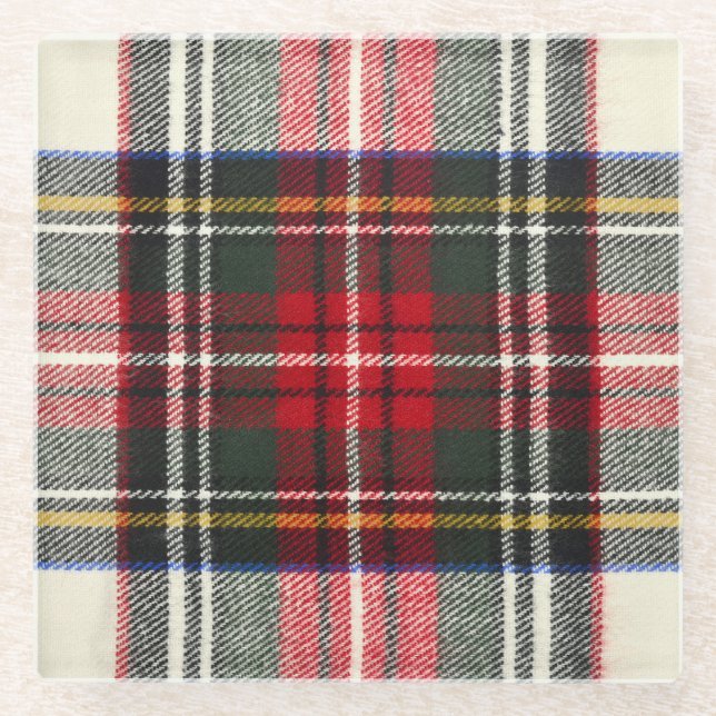 Red and white Scottish tartan plaid. Glass Coaster (Front)