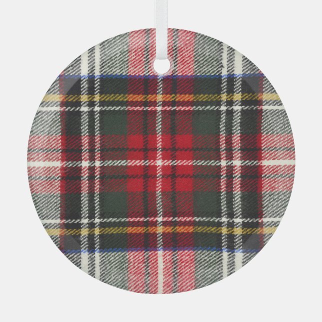 Red and white Scottish tartan plaid. Glass Ornament (Front)