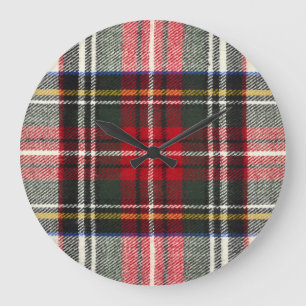 Red and white Scottish tartan plaid. Large Clock