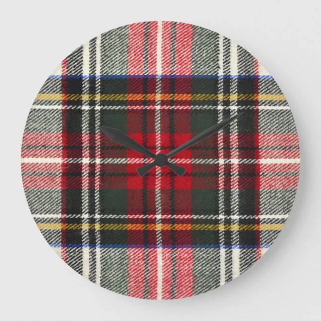 Red and white Scottish tartan plaid. Large Clock (Front)