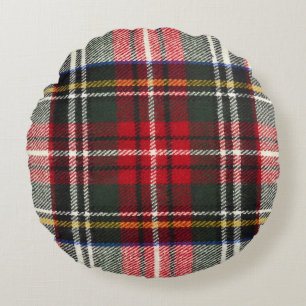 Red and white Scottish tartan plaid. Round Pillow