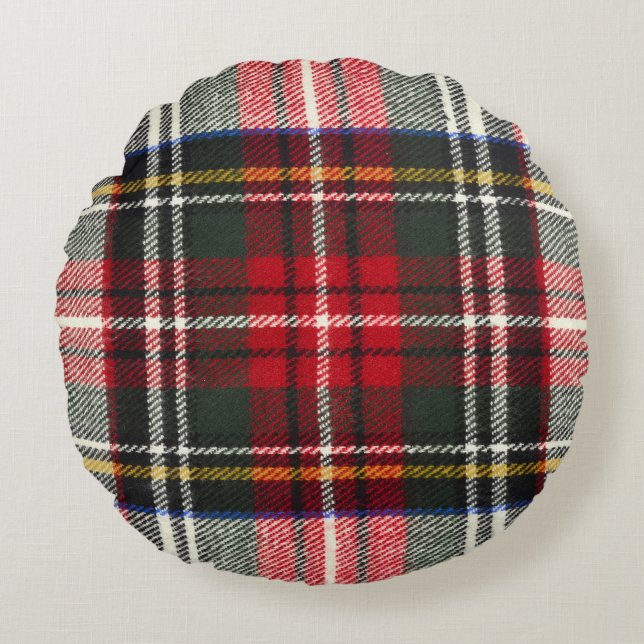 Red and white Scottish tartan plaid. Round Pillow (Front)