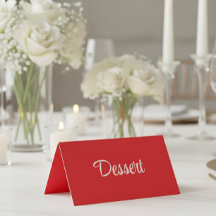 Red and White Script Dessert Buffet Table Card