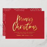 Red and white script merry Christmas non photo Foi Foil Holiday Card<br><div class="desc">Red and white script merry christmas non photo modern star burst design.</div>