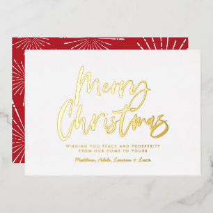 Red and white script merry Christmas non photo Foil Holiday Card