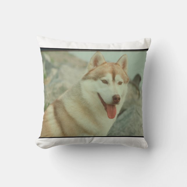 Red and White Siberian Husky MoJo Pillow (Front)