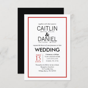 Red and White Simple Border Wedding Invite