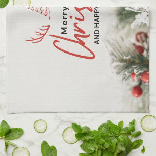 Red and White Simple Merry Christmas  Kitchen Towel