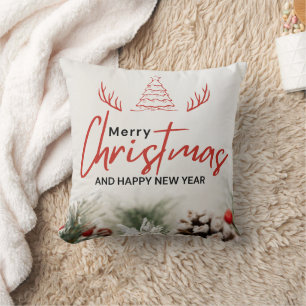 Red and White Simple Merry Christmas  Throw Pillow