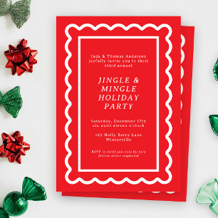 Red and White Simple Scallop Holiday Party Invitation