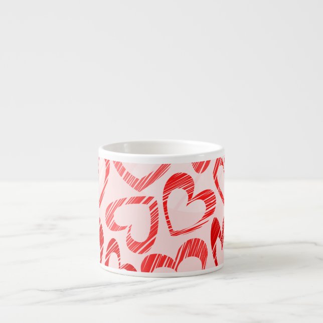 Red and white sketch of Love hearts Espresso Cup (Front)