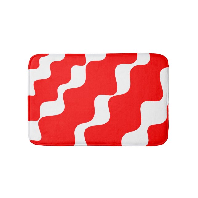 Red and white slanting waves pattern  bath mat (Front)