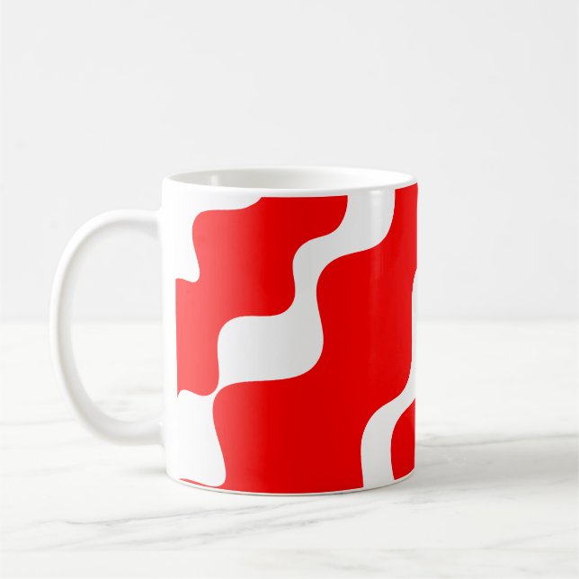 Red and white slanting waves pattern  coffee mug (Left)