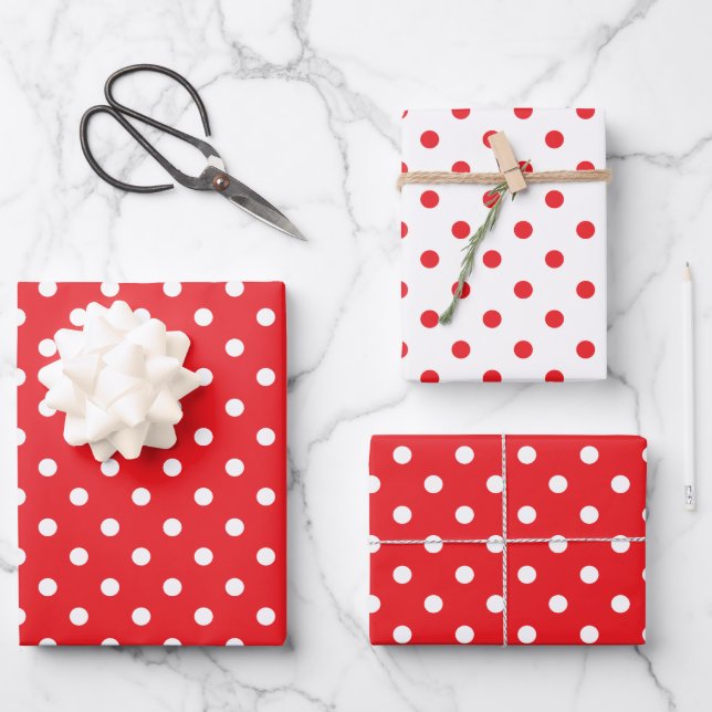 Red and White Small Dots Wrapping Paper Sheet (Front)