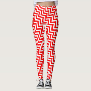 Red and White Small Size Diagonal Chevron Leggings