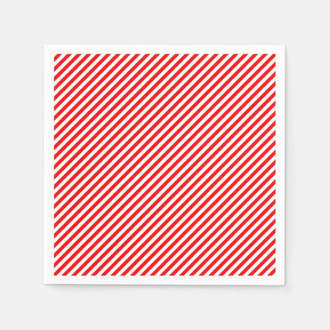 Red and White Small Size Diagonal Stripes Paper Napkin (Front)