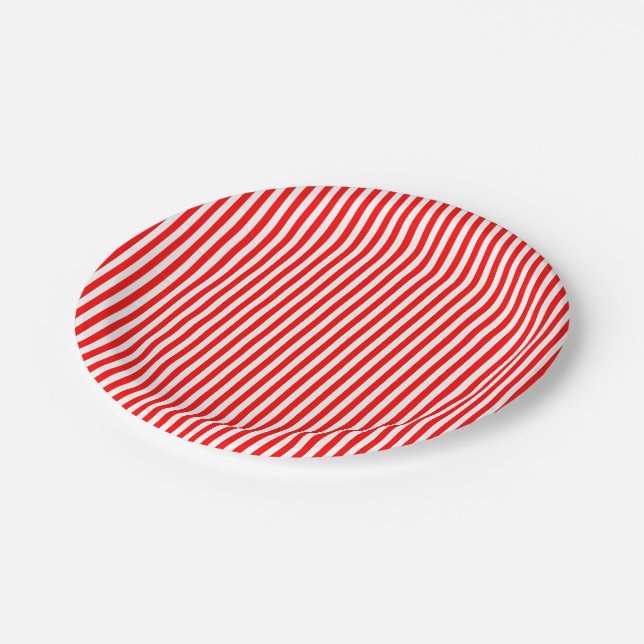 Red and White Small Size Stripes Paper Plate (Angled)