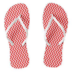 Red and White Small Size Vertical Chevron Stripes Flip Flops